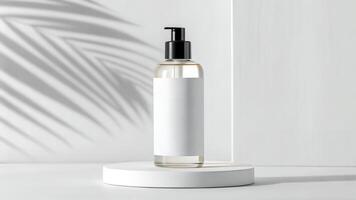 Pump Bottle with Blank Label on Round Stand photo