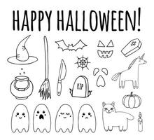 Set bundle of hand drawn doodle sketch Halloween elements isolated vector