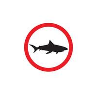 Flat warning sign with shark silhouette in red circle isolated on white background vector