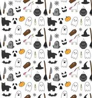 Seamless pattern of hand drawn doodle sketch Halloween elements isolated on white background vector