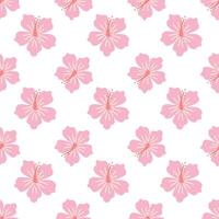 Hawaiian summer hibiscus flower pattern. Seamless tropical bloom design in pink. Perfect for beach vibes, fabric prints, and exotic themes. vector