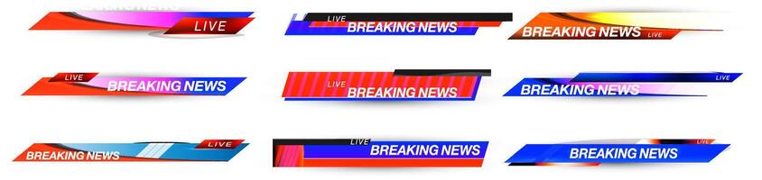 Breaking news banners displaying dynamic designs and vibrant colors for live news coverage updates. vector
