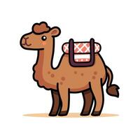 Cute Cartoon Illustration Camel with a Colorful Saddle on White Background vector