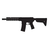 An automatic assault rifle is shown in silhouette vector