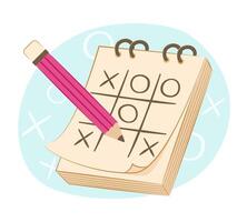 Tic Tac Toe or XO Game on Notepad Paper with Pencil for Strategy and Competition Concept Illustration Clip Art vector