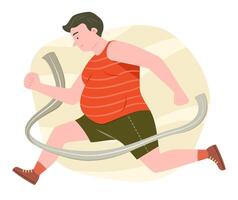 Chubby Runner Man Running to Finish Line for Sport and Healthcare Concept Illustration vector