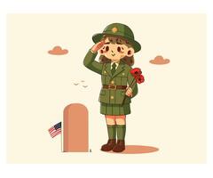 Character in Military Uniform Poppies vector