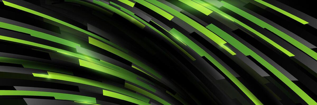 Green and black abstract curved stripes background