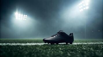 Soccer Cleat on Field Under Stadium Lights photo
