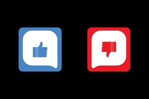 Like and dislike flat icon set with red and blue frame vector
