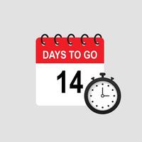 14 DAYS TO GO CALENDER AND WATCH ICON DESIGN RED COLOR vector