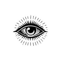 Symbolic depiction of an eye with radiating lines representing insight and awareness in a minimalistic style vector