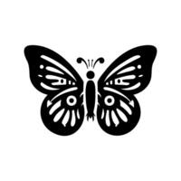 Black silhouette of a butterfly with intricate wing patterns against a plain background vector