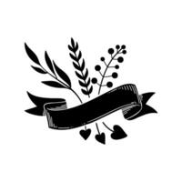Decorative black floral design with blank ribbon for customization vector