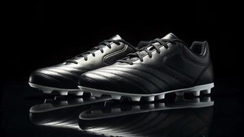 Black Soccer Cleat Football Boot on Dark Background photo
