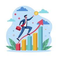 Illustration showing a business team on a growth chart vector