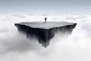 A man standing on an island in the middle of the sky photo