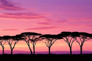 Silhouette of african trees at sunset photo
