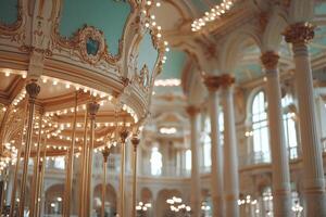 A carousel in a large building with lights photo