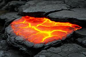 A lava flow is shown in the middle of a black rock photo