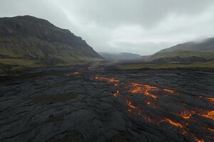 A lava flow in the middle of a mountain photo