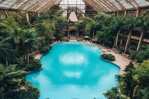 A large pool surrounded by palm trees photo