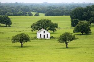 A white house in a field photo