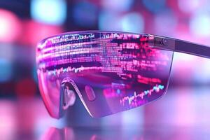 A pair of glasses with a computer screen reflected in them photo