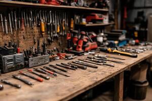 A workbench with many tools on it photo