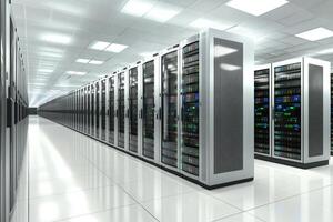 A long row of servers in a large data center photo