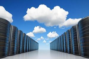 A row of servers with clouds in the sky photo