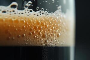 Close up of a glass of beer with bubbles photo