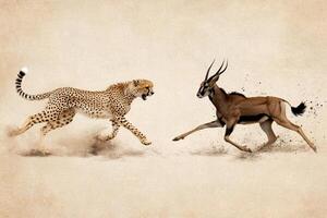 A cheetah and an antelope running together photo