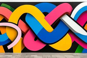 A large colorful wall with many different shapes photo