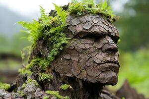 A close up of a tree stump with moss growing on it photo