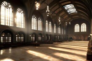 A large empty room with lots of windows and lots of sunlight photo