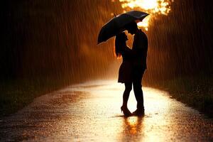 A couple standing in the rain photo