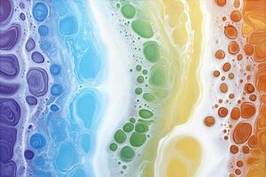 A colorful rainbow of soap bubbles on a white background photo