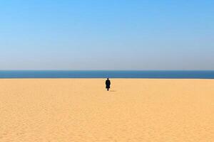 A lone person walking in the desert photo