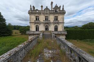 A large building with a stone walkway photo