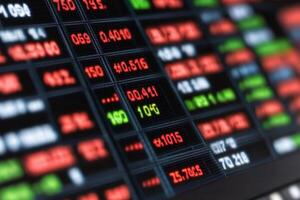 Stock market trading screen with many different types of data photo