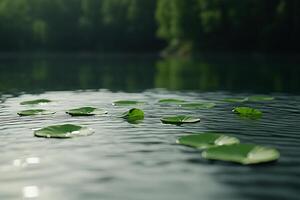Lily pads floating on the surface of a lake photo