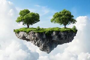 Two trees on an island in the sky photo