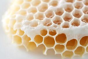 A close up of a honeycomb with honey photo