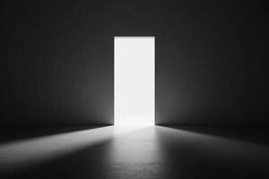 An open door in a dark room with light coming from it photo