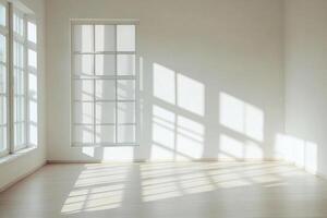 Empty room with sunlight streaming through the windows photo