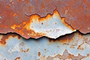 Rusty metal background with a crack in it photo
