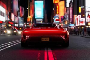 The car is red and has a red light on it photo