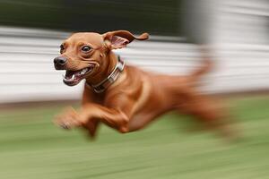A dog running in the grass photo