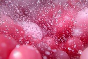 Bubbles and water are floating in a pink liquid photo